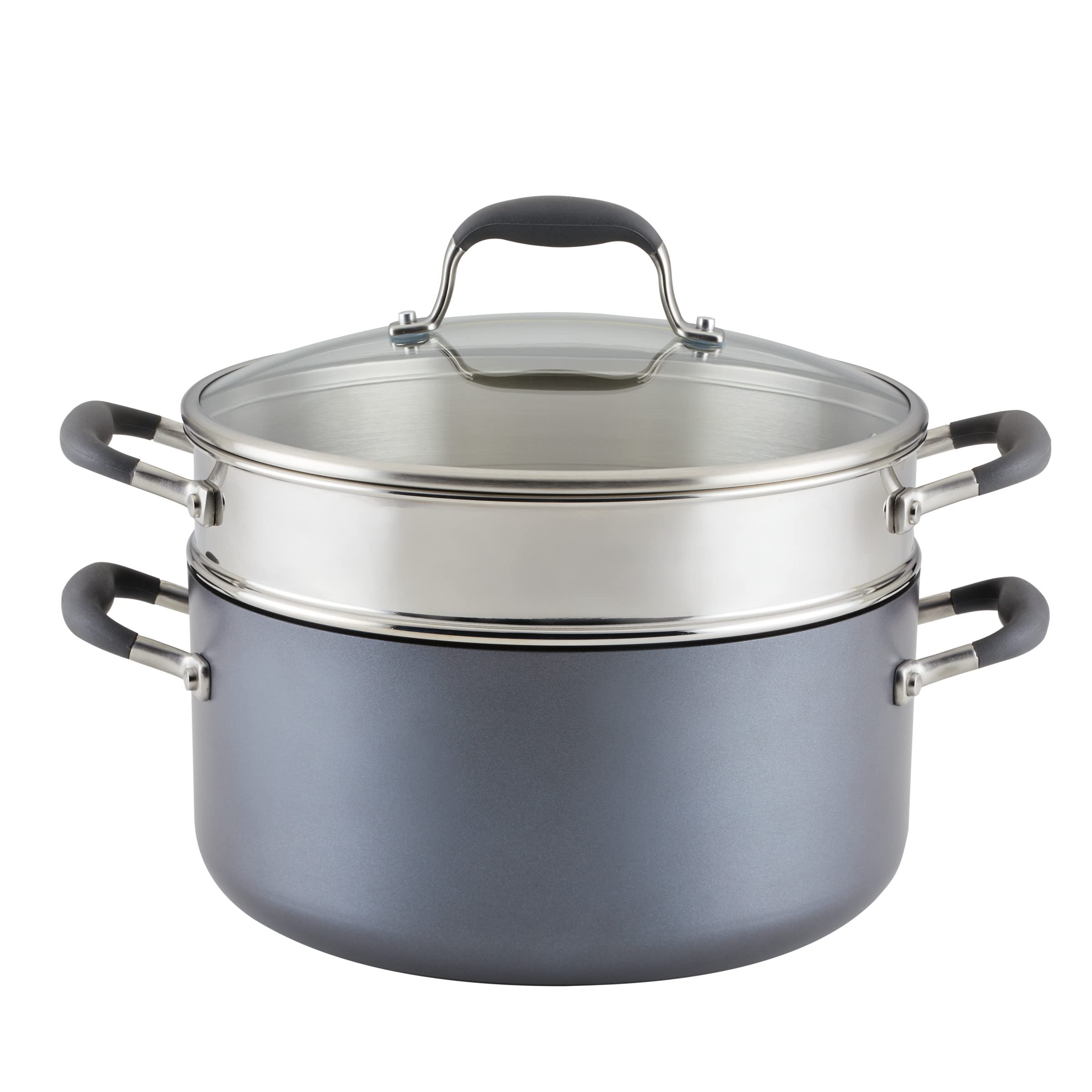 Anolon Advanced Home Hard Anodized Nonstick Sauce Pan/Saucepan with Straining and Lid, 2 Quart (2 Qt Straining Saucepan, Indigo)