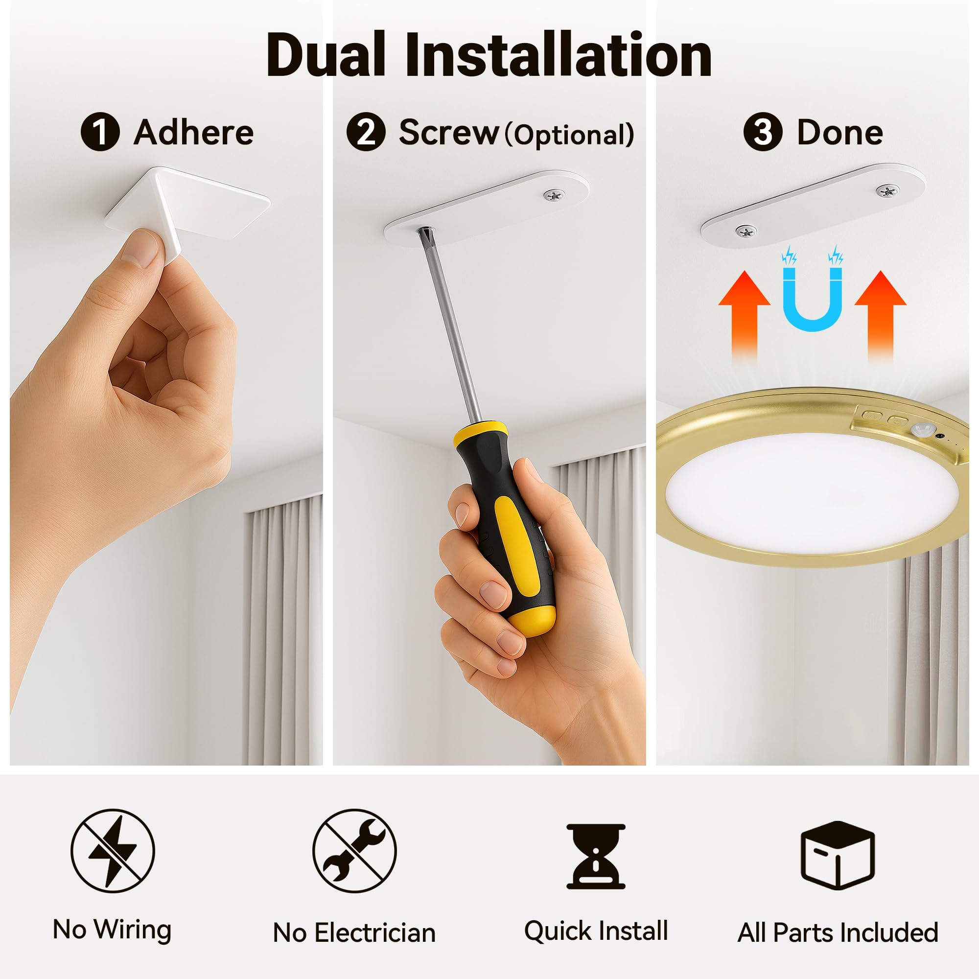 Wireless Closet Lights Motion Sensor - No Wiring Rechargeable Ceiling Light Night Light Indoor, Battery Operated Led Lights for Bedroom with Remote, Living Room Bathroom Home & Kitchen Decor Lighting