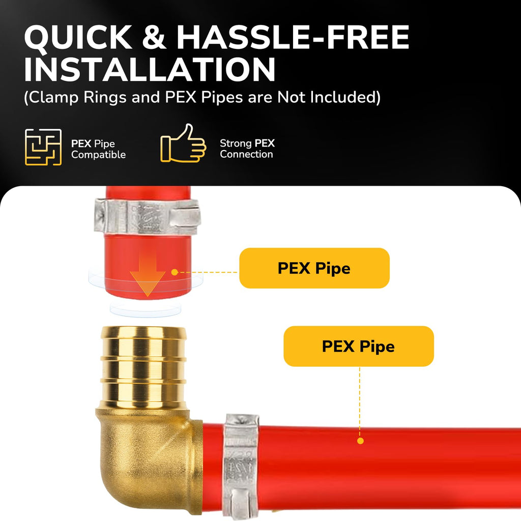 Pex Fittings 1", Pex 90 Degree Elbow, NSF & UPC Certified, Heavy Duty Brass Crimp Fittings for Pipe Plumbing, 10 Pack