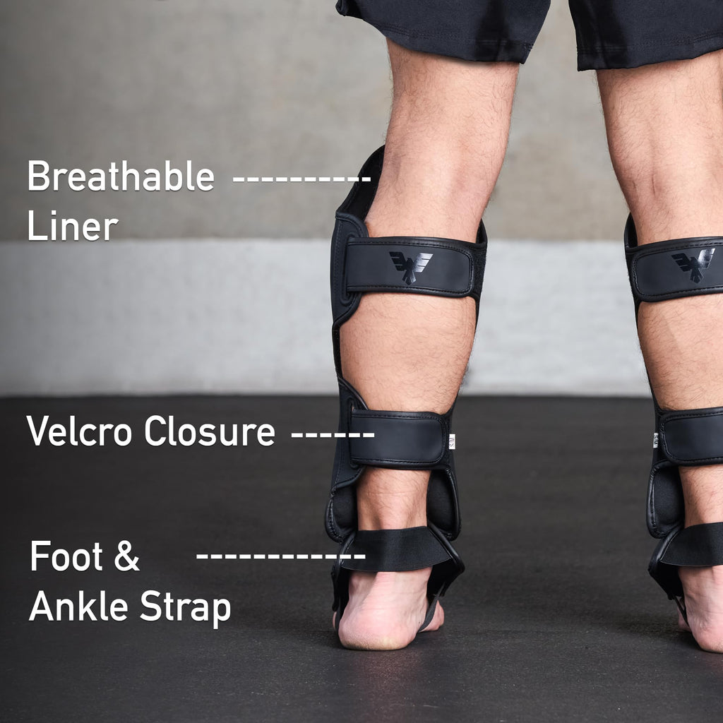 Elite Sports Muay Thai Shin Guards Kickboxing MMA Muay Thai Leg Instep Protective Pads, Martial Art Kicking Sparring Training Gear for BJJ Karate Boxing Taekwondo