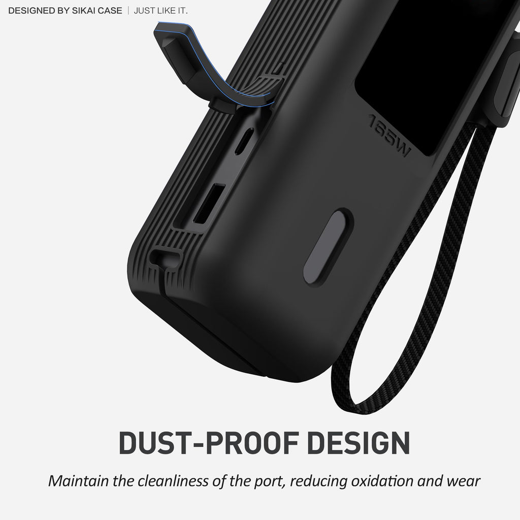 Silicone Case for Anker Laptop Power Bank (25,000mAh 165W) 1/4" Nut Hole,SD/SIM Card Storage, Display Protection&Dustproof, Travel Protective Cover Compatible with Anker Power Bank 165W/ A1695 (Black)