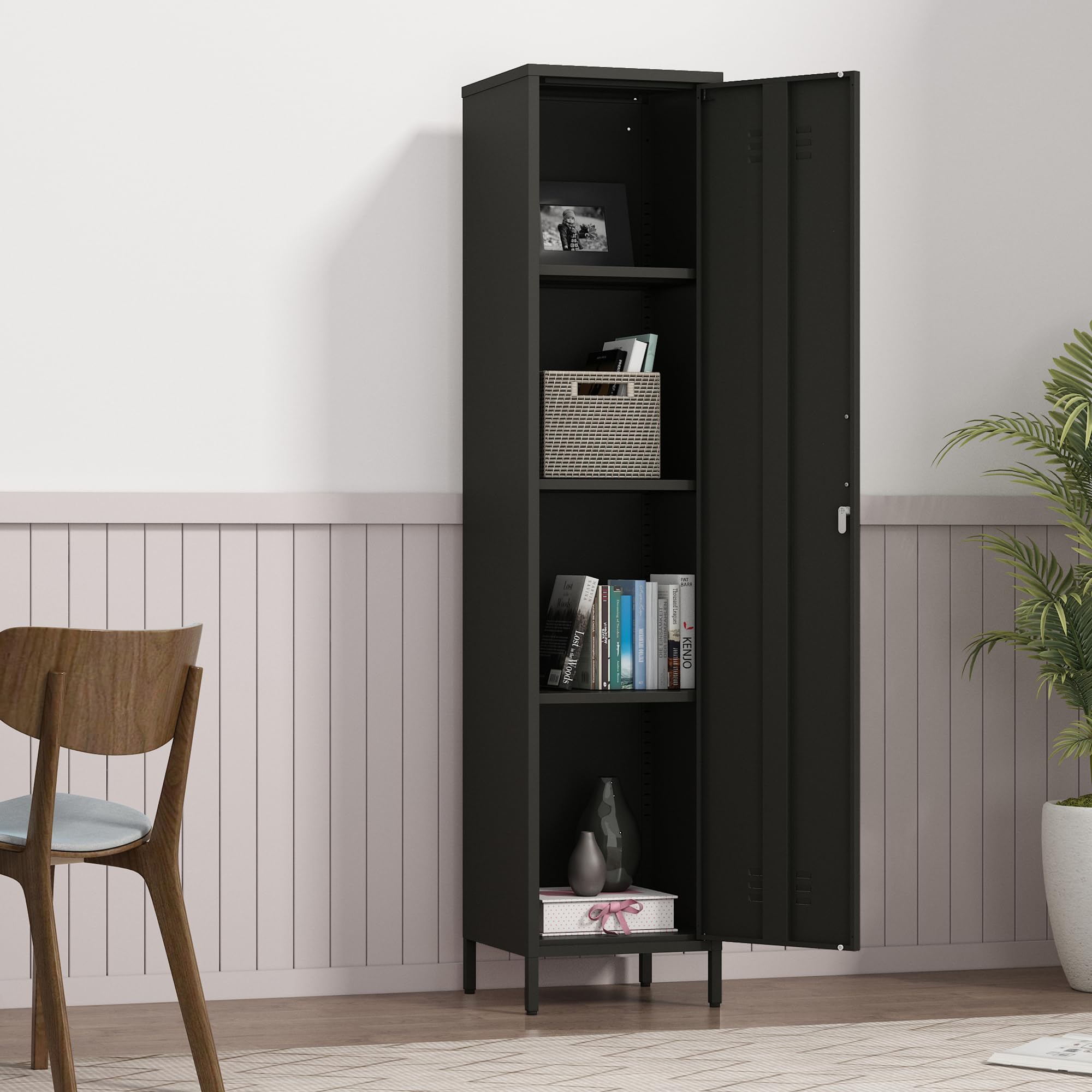 2 Door Steel Accent Cabinet,Black Metal Storage Cabinet with Adjustable Shelf,2-Tier Office Cabinet,Multipurpose Metal Locker Storage Cabinet for Office Home,Music Studio
