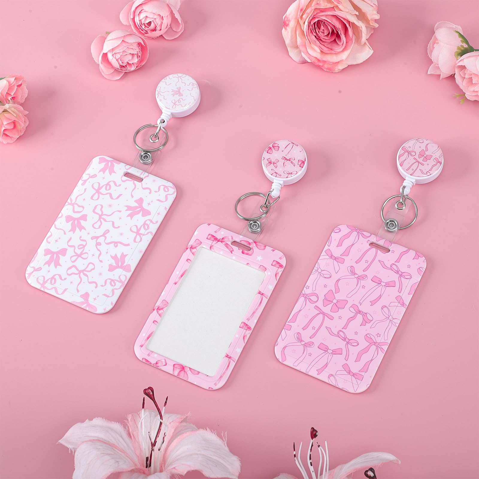 3 Set Badge Holder Retractable Reel Bloom ID Badge Holders with Clip Cute Name Badge Holders for Teacher Nurse Doctor Student Office Workers