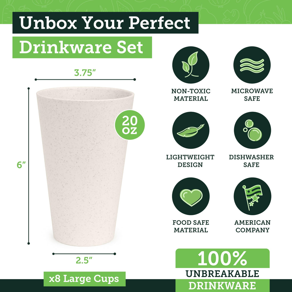 Grow Forward Premium Wheat Straw Cups - 13 & 20 oz Unbreakable BPA Free Hard Plastic Cups - Reusable Lightweight Plastic Drinking Glasses for Kitchen, Outdoor, Water, Camping, RV - Midnight