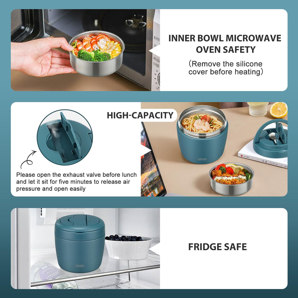 wiwens Thermo Food Jar for Hot Food Adults 32OZ Soup Thermo Lunch Containers Wide Mouth Vacuum Insulated Stainless Steel Leakproof Bento Box with Spoon (Beige)
