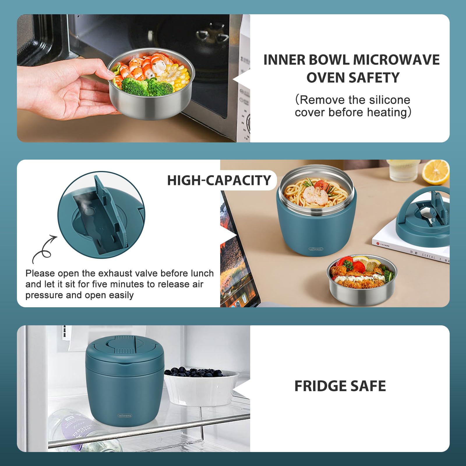 wiwens Thermo Food Jar for Hot Food Adults 32OZ Soup Thermo Lunch Containers Wide Mouth Vacuum Insulated Stainless Steel Leakproof Bento Box with Spoon (Beige)