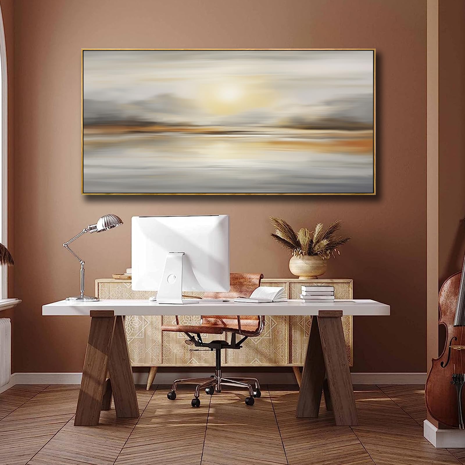 VHMING Abstract Wall Art Artwork Retro Trees Pictures Decor Canvas Painting Framed Ready to Hang Living Room Bedroom and Office Wall Decor 20x40 Inch