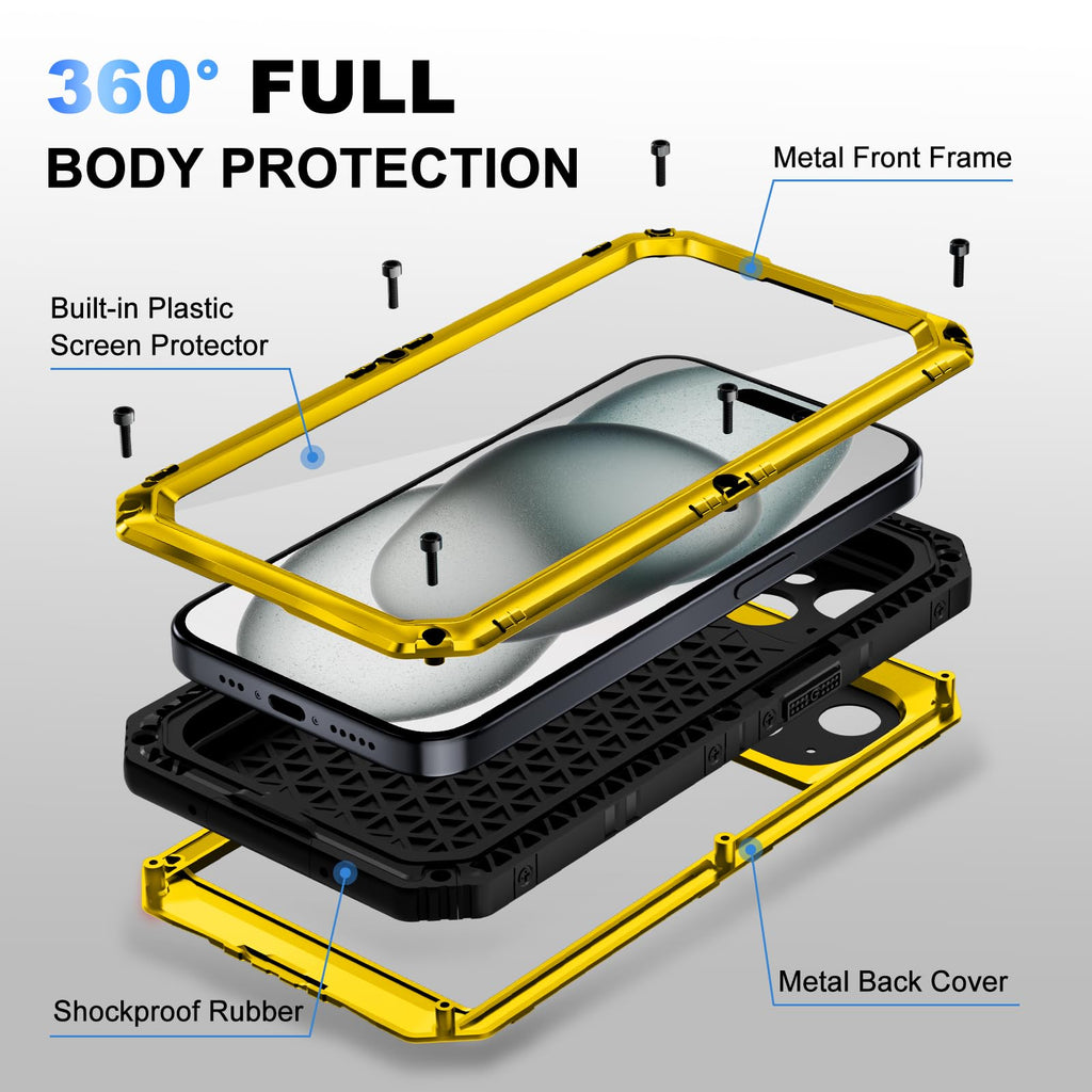 Beasyjoy for iPhone SE 2022/2020/ 8/7 Metal Case, Waterproof Heavy Duty Case with Screen Protector, Full Body Protection Military Grade Shockproof Defender Durable Sturdy Rugged Aluminum Cover, Black