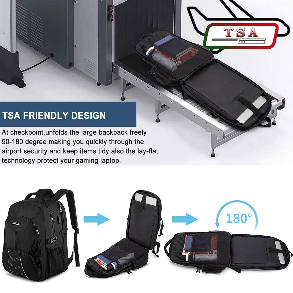 Extra Large Backpack for Men 55L,18.4Inch Travel Laptop Backpack with USB Charging Port Business Flight Approved Carry On Backpack,TSA Big Capacity Heavy Duty Computer Bag College Bookbag,Black