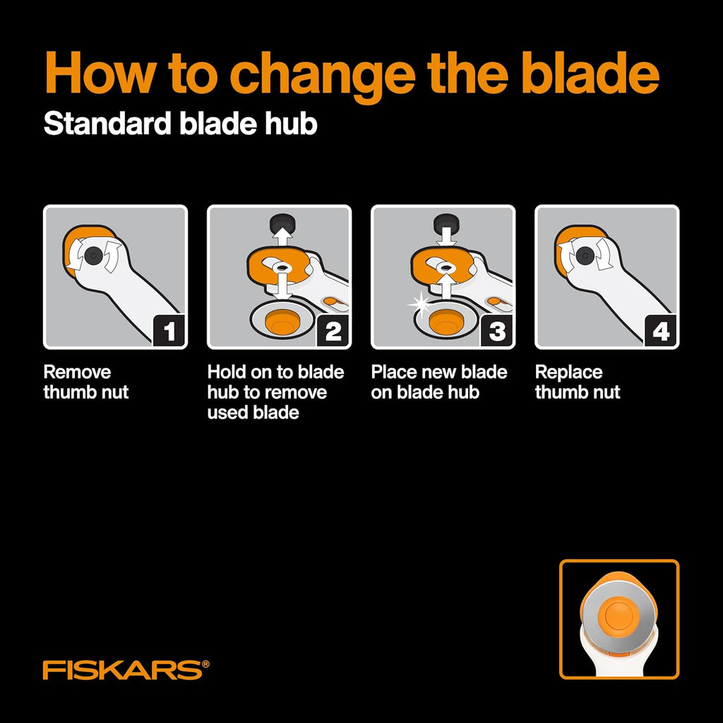 Fiskars 60mm Rotary Cutter for Fabric with Ergonomic Loop Grip And Comfort Handle, Titanium Rotary Fabric Cutter for Thick Materials, Easy and Safe Blade Change, Sewing Supplies and Quilting Tools