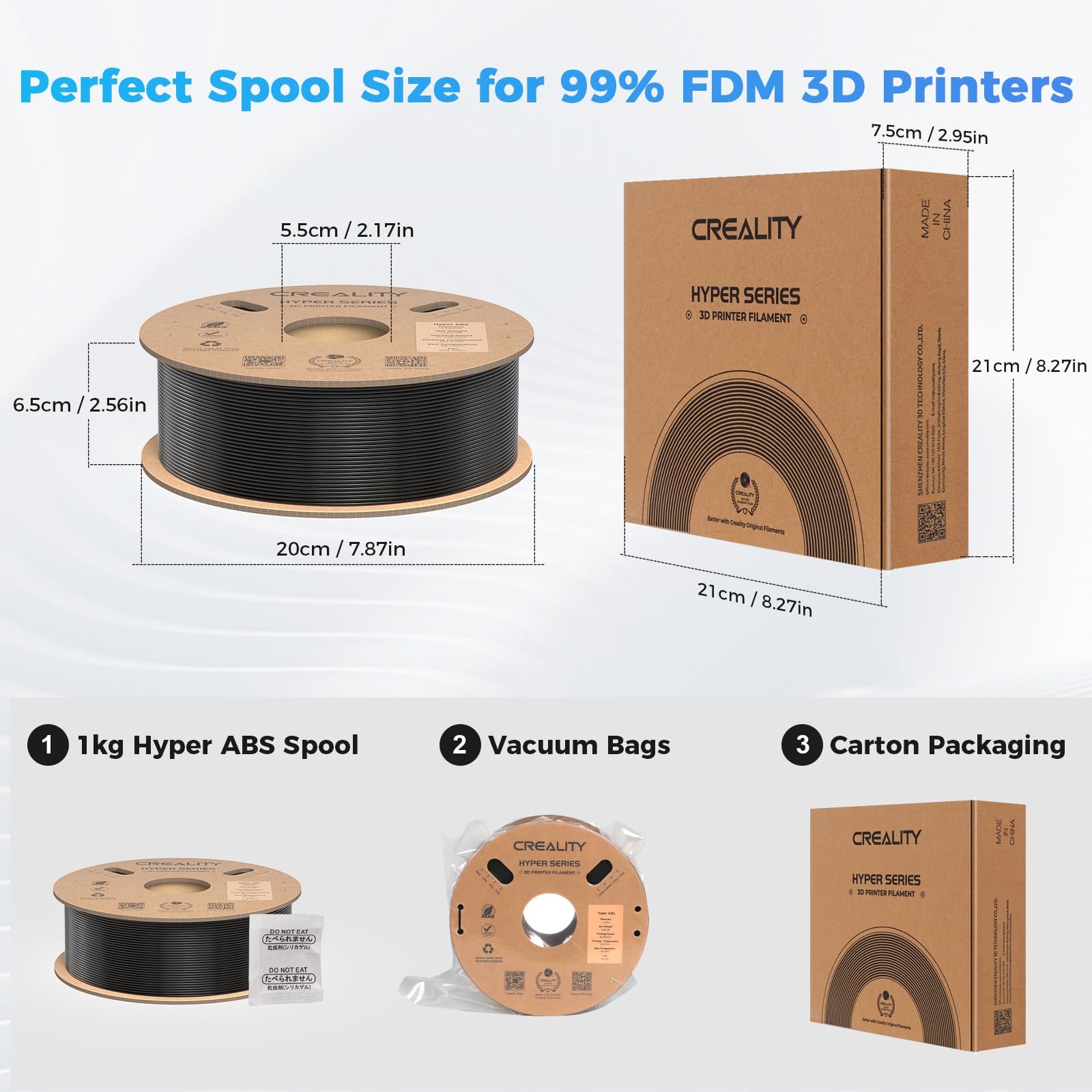 Creality Hyper ABS Filament, Official 3D Printer Filament ABS 1.75mm for Up to 300mm/s High-Speed Printing Convenient Open Printing Material, 1kg(2.2lbs) Spool Fit Most 3D Printer(Black)