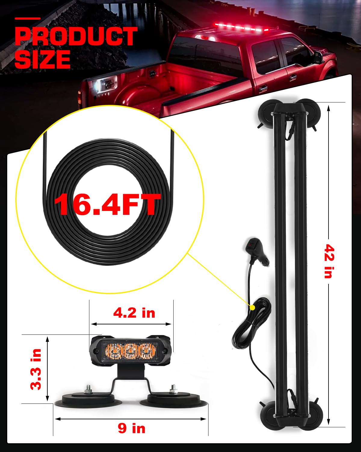 42" Roof Top Strobe Light Bar Amber White Emergency Traffic Advisor Lights, Double Side Warning Safety Flashing w/Magnetic Mount for Construction Vehicles Plow Trucks Pickup, Amber/White
