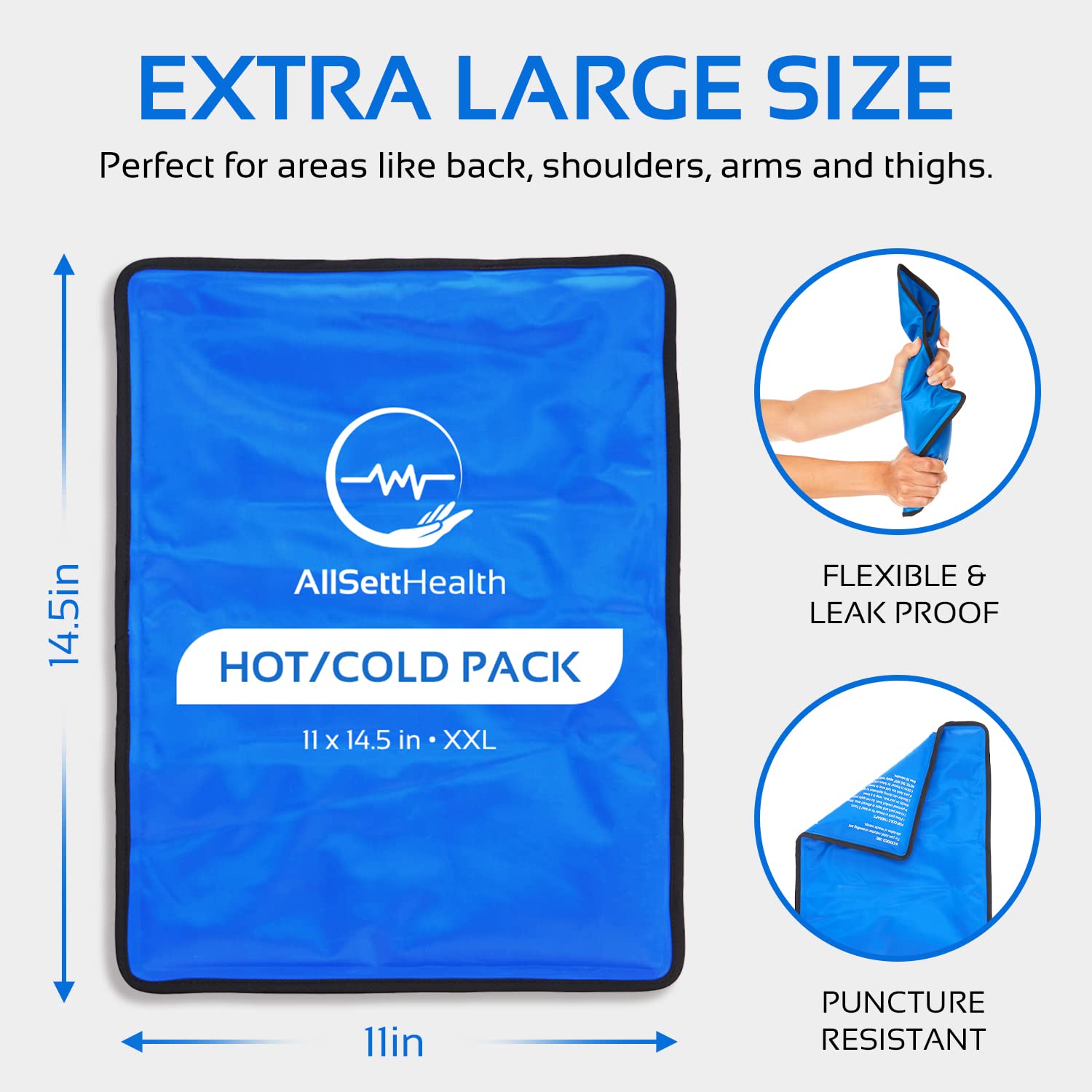 Reusable Ice Packs for Injuries Reusable | 11"x 14.5"- 2 Pack XL | Hot & Cold Pack | Large Ice Pack for Back Pain Relief, Flexible When Frozen | Cold Compress for Back, Knee, and Shoulder Injuries