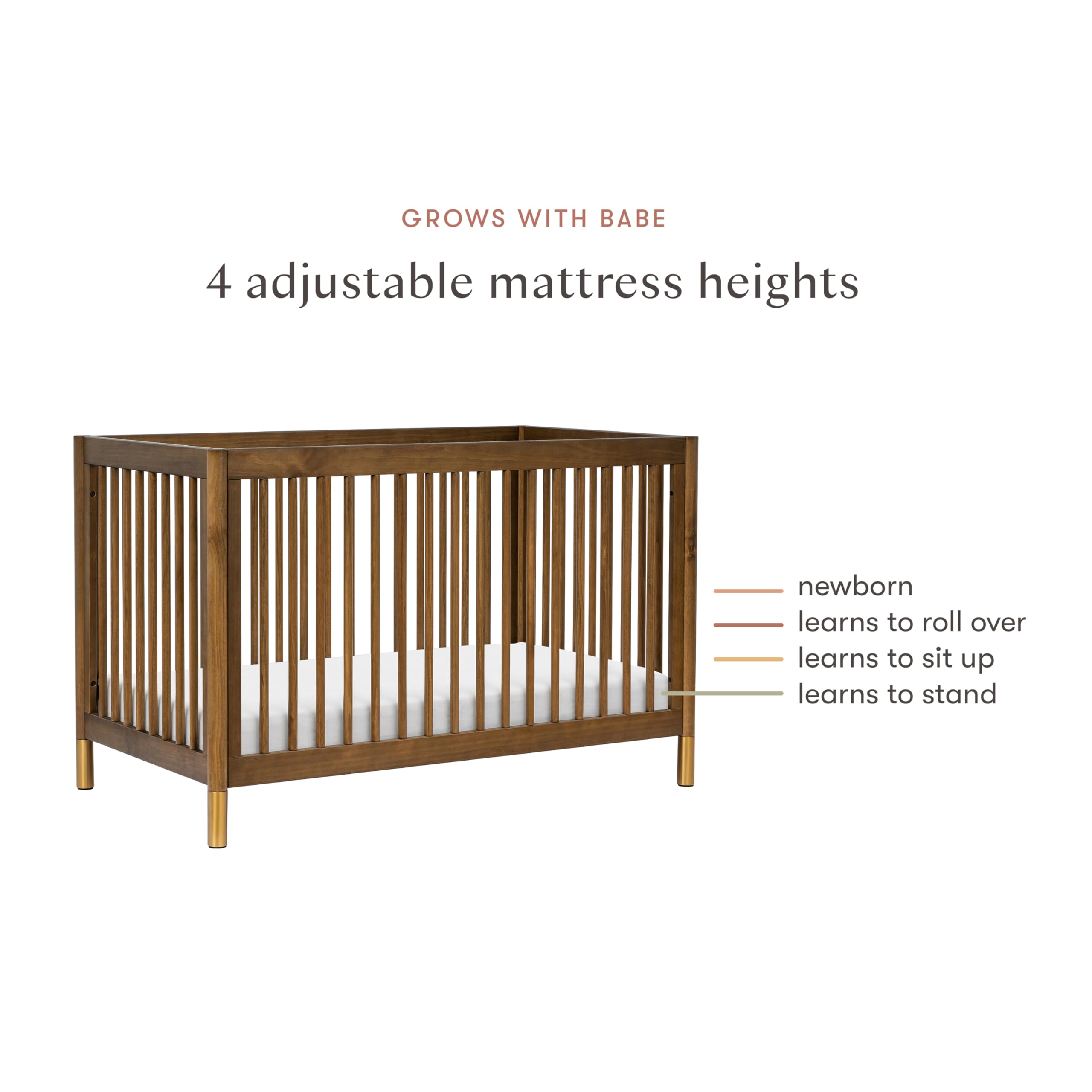 Babyletto Gelato 4-in-1 Convertible Crib with Toddler Bed Conversion in Natural Walnut and Brushed Gold Feet, Greenguard Gold Certified