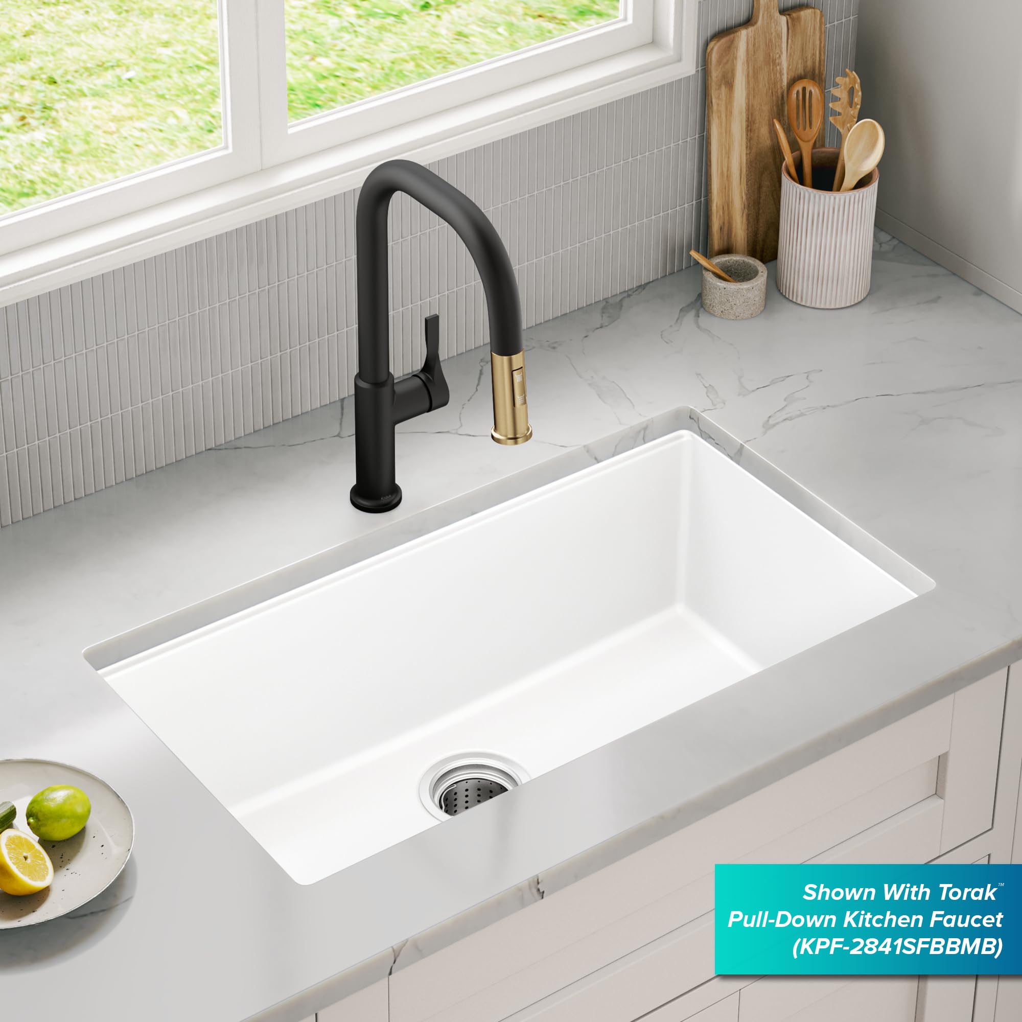 KRAUS Quarza 31-inch Undermount Single Bowl Granite Kitchen Sink in Black Onyx, KGU-413B