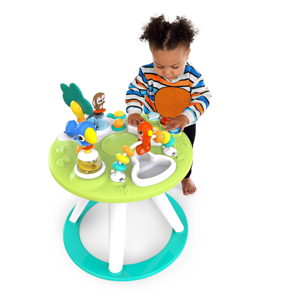 Bright Starts Around We Go 2-in-1 Baby Walker, Discovery Activity Center and Table, Tropic Cool, Ages 6 Months+