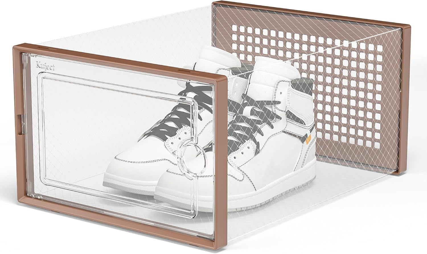 Kuject X-Large Shoe Storage Boxes Organizers for Closet 12 Pack, Fit Size 11,Clear Plastic Stackable Sneaker Containers for Entryway, Dark Brown