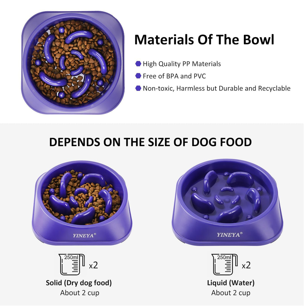 YINEYA 2PCS Anti-Choking Slow Feeder Dog Bowls Small Size Dog, Slow Feeder Cat Bowl, Supplies and Puzzle for Pet