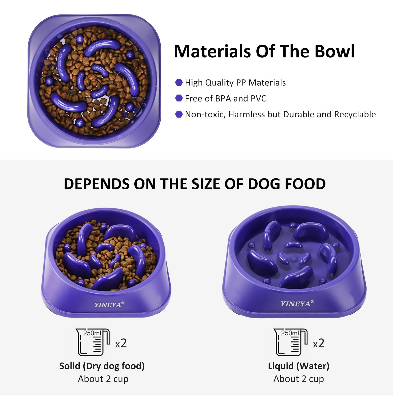 YINEYA 2PCS Anti-Choking Slow Feeder Dog Bowls Small Size Dog, Slow Feeder Cat Bowl, Supplies and Puzzle for Pet