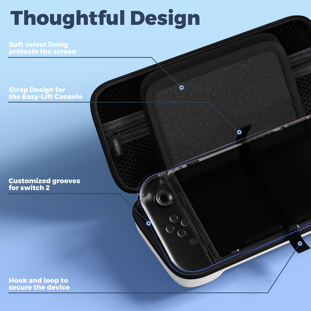 ProCase Carrying Case for Nintendo Switch 2 (2025) with 24 Game Card Slots, Hard Portable Travel Case Storage Bag Protective Pouch for 2025 Nintendo Switch 2 Console AC Adapter & Accessories -Black,L