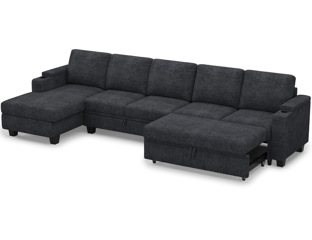 Belffin Modular Sectional Sleeper Sofa Bed with Storage Chaise L Shaped Sectional Couches for Living Room Armrest with Cup Holder. White Couch