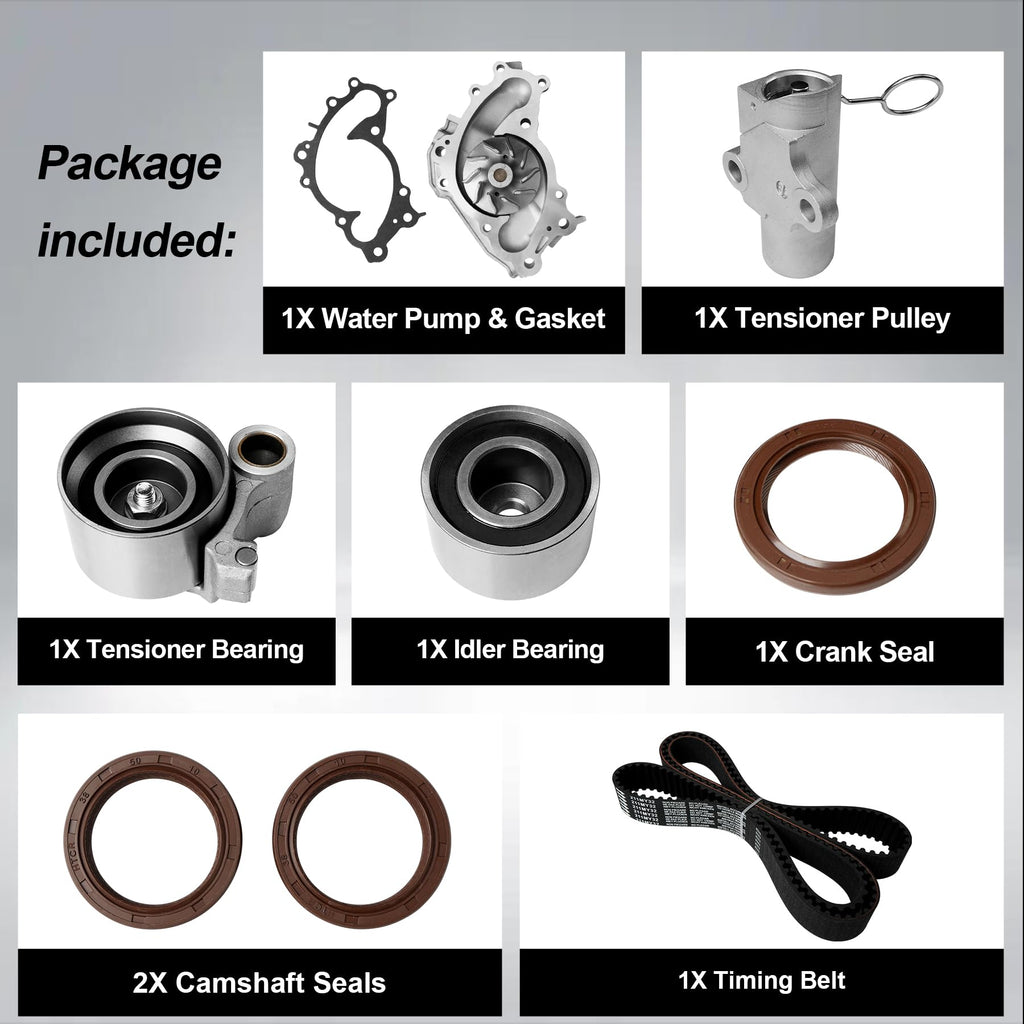 Engine Timing Belt Kit with Water Pump | Compatible With 1987-2001 Toyota Camry Celica RAV4 MR2 Solara 2.0L 2.2L 3SFE 5SFE L4 DOHC 16V | Replaces# TBK138, TCKWP199