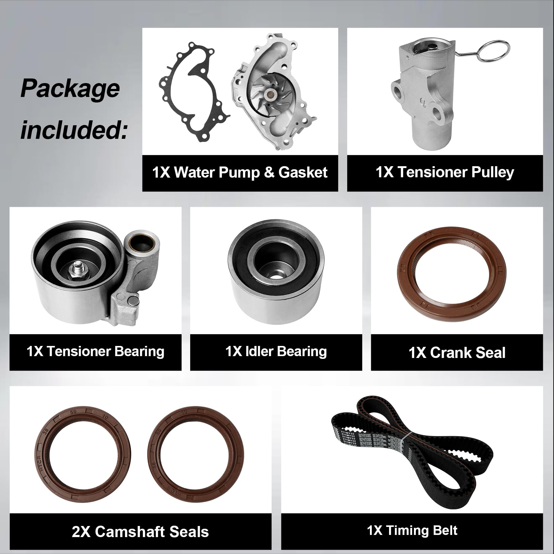 Engine Timing Belt Kit with Water Pump | Compatible With 1987-2001 Toyota Camry Celica RAV4 MR2 Solara 2.0L 2.2L 3SFE 5SFE L4 DOHC 16V | Replaces# TBK138, TCKWP199
