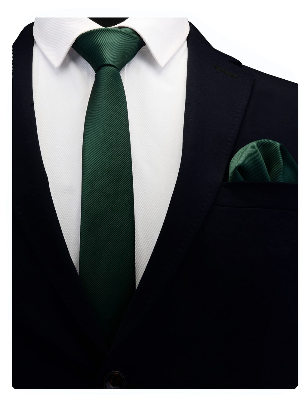 GUSLESON 2.4" Slim Necktie and Handkerchief Set For Men Solid Skinny Tie Set