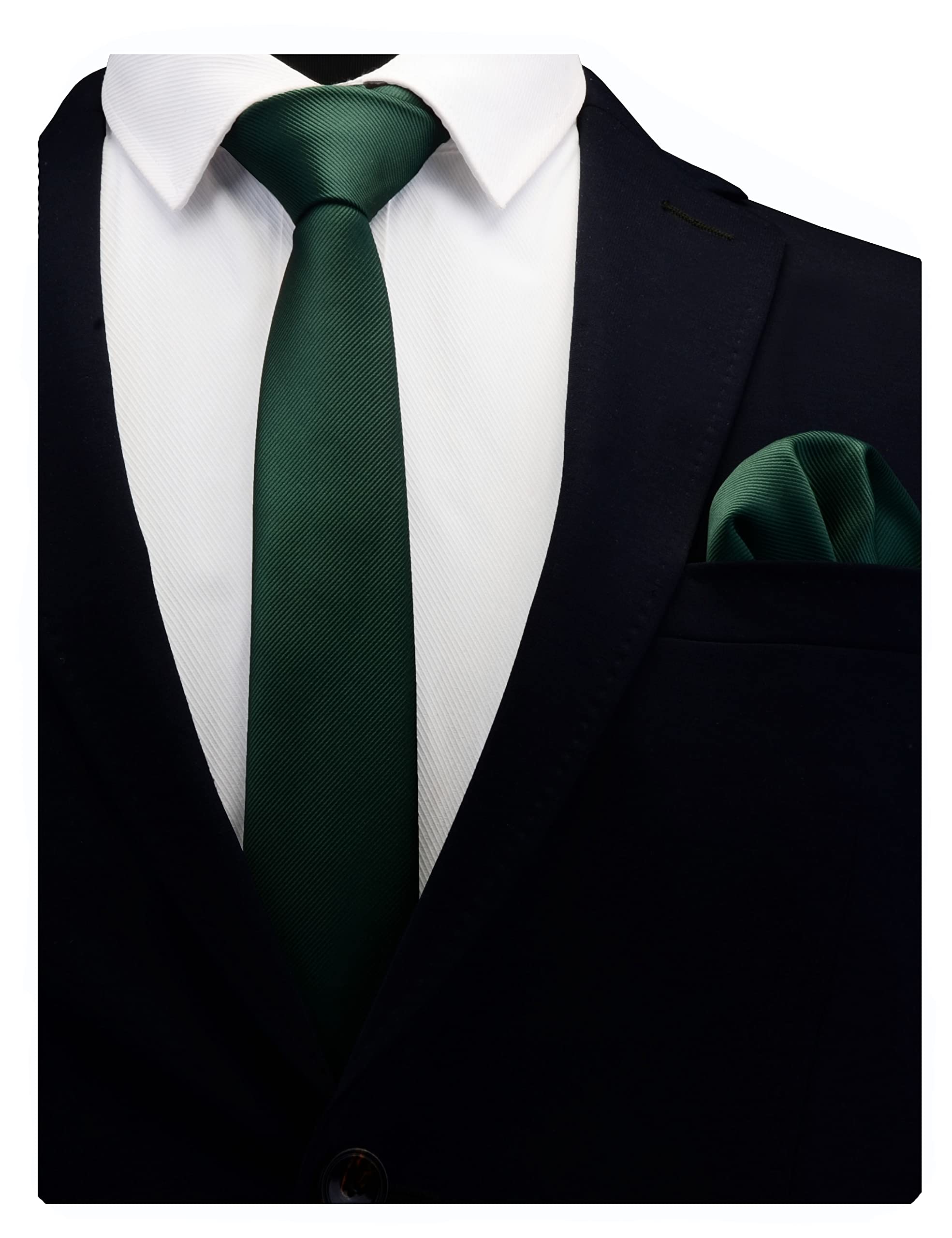 GUSLESON 2.4" Slim Necktie and Handkerchief Set For Men Solid Skinny Tie Set