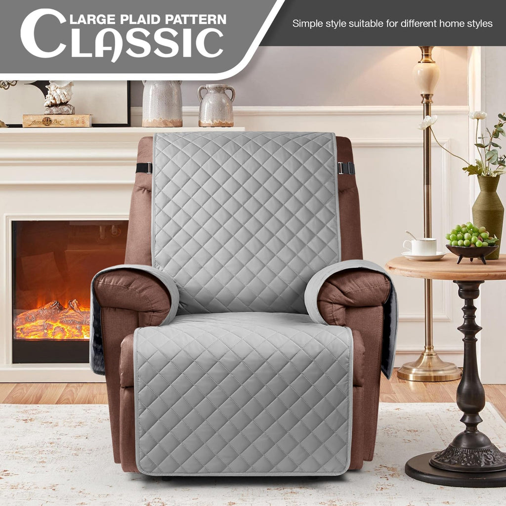 KinCam 100% Waterproof Recliner Chair Cover, Reclining Couch Covers for Pets, Dogs, Recliner Couch Slipcover Furniture Protector with Elastic Straps for Kids(23.6", Beige White)