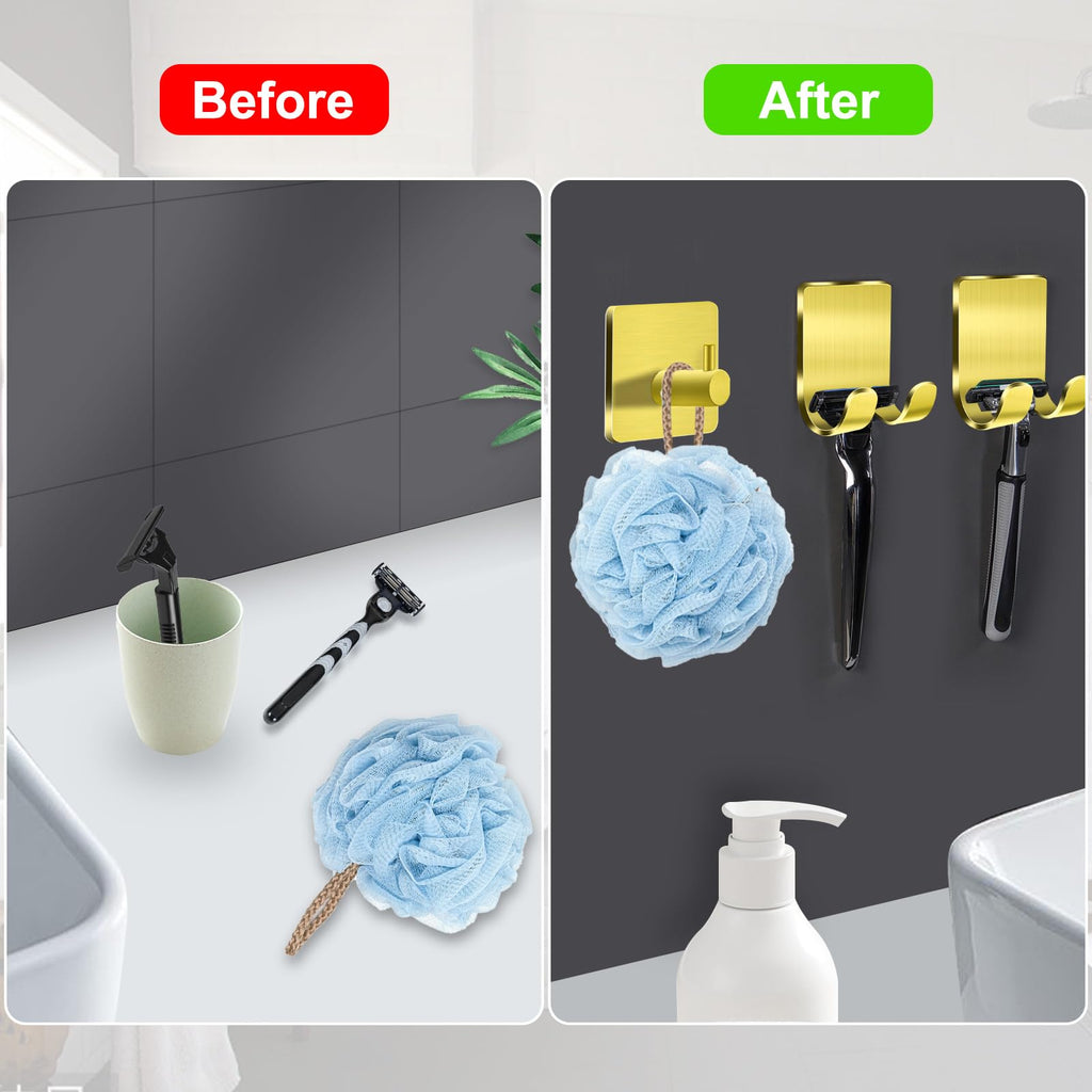 CGBE Shower Holders for Razors, 2 Pack Squeegee Holder and 2 Pack Razor Holder, Razors Holder for Shower Heavy Duty Waterproof Hook for Squeegee Loofah - Black