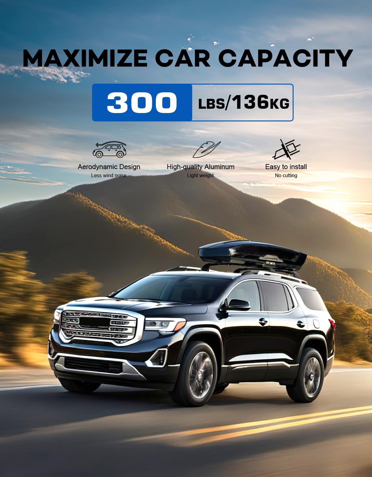Wonderdriver Roof Rack Cross Bars 300lbs Compatible with Cadillac XT4 2019-2025,Heavy Duty All-Metal Aluminum Roof Rails Crossbars Cargo Canoe Black Rooftop Cargo Carrier Luggage.