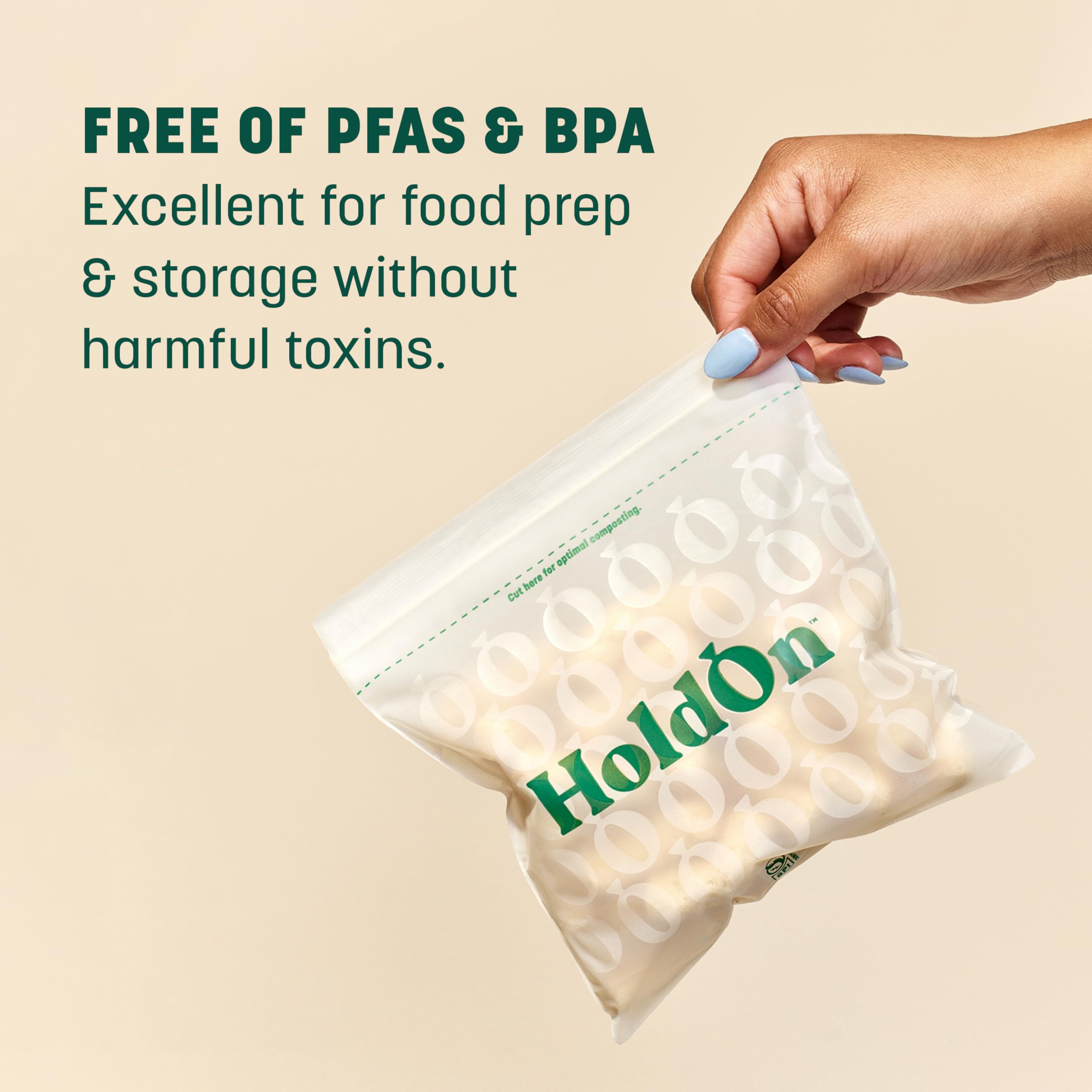 HoldOn Compostable Zip Lock Sandwich Bags, 200 Bags - Leak Proof Sandwich Size Storage Bags for Travel & Kitchen Meal Prep & On-The-Go Snacks - Resealable Food Storage Bags - BPA-Free, BPI Certified