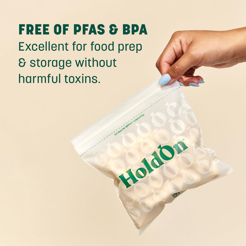 HoldOn Compostable Zip Lock Sandwich Bags, 200 Bags - Leak Proof Sandwich Size Storage Bags for Travel & Kitchen Meal Prep & On-The-Go Snacks - Resealable Food Storage Bags - BPA-Free, BPI Certified