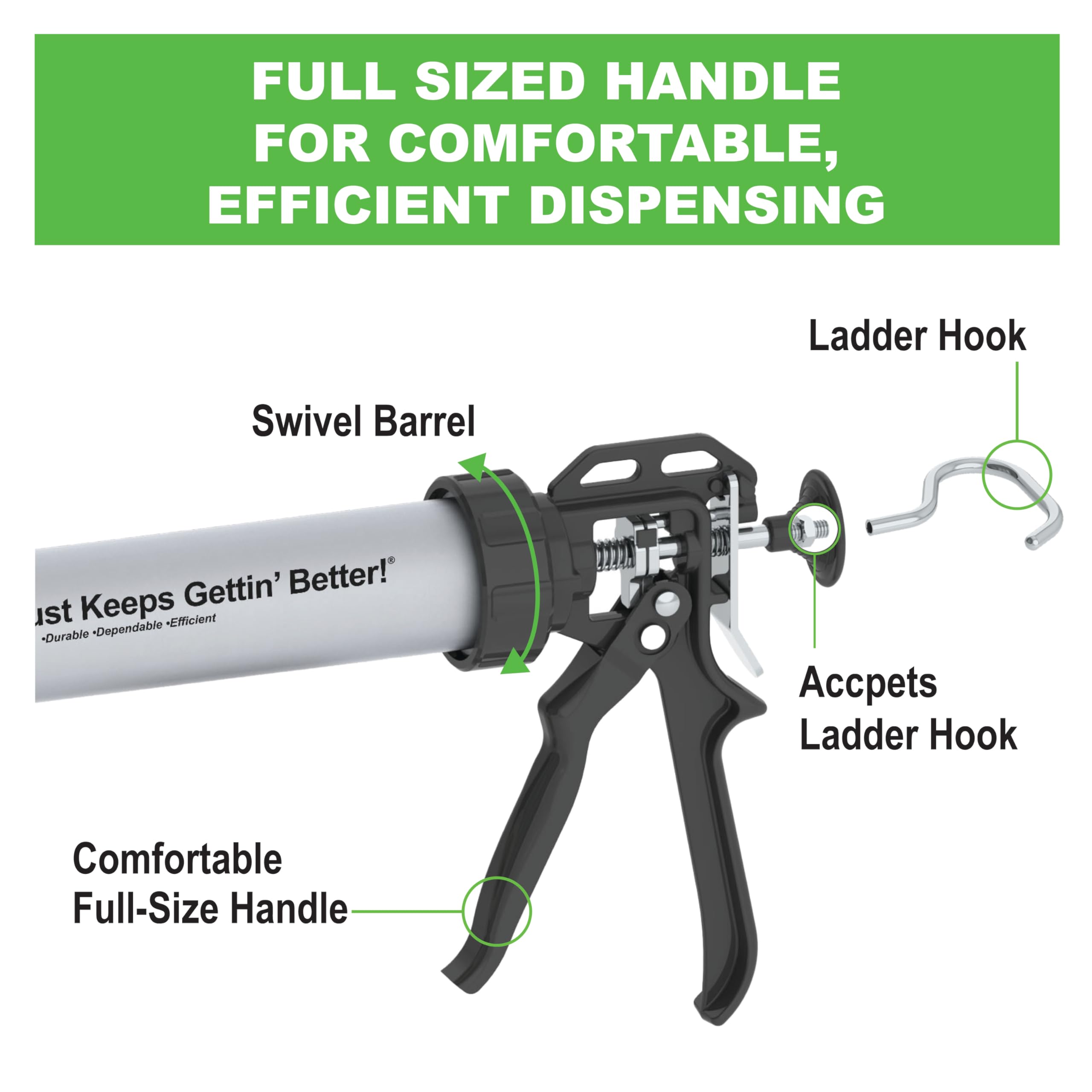 Albion Engineering E12S20 B-Line Cordless Sausage Caulking Gun, No Drip, 12V, 20 oz