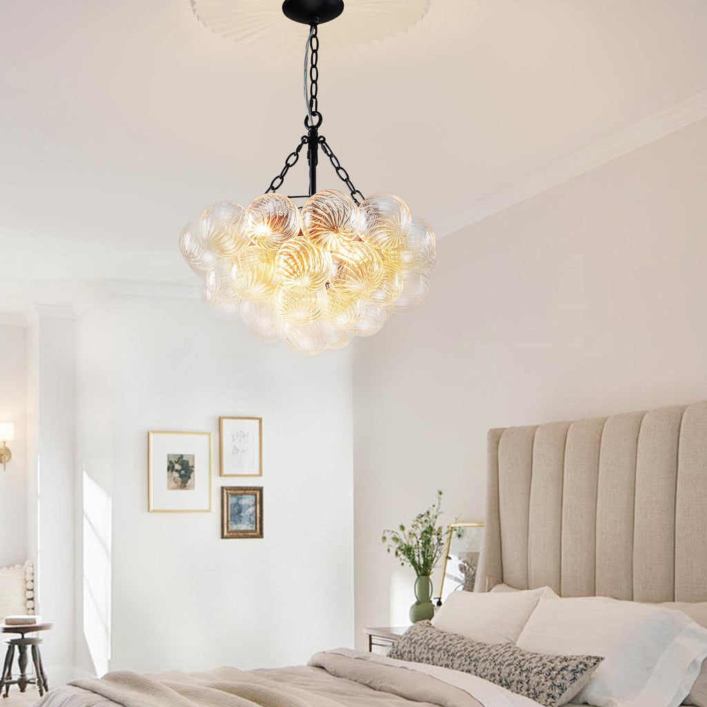 Longree Bubble Glass Ball Chandelier White 20" Dia Pendant Light | Swirled Glass Globe, for Dining Room Kitchen Bathroom Entry Bedroom