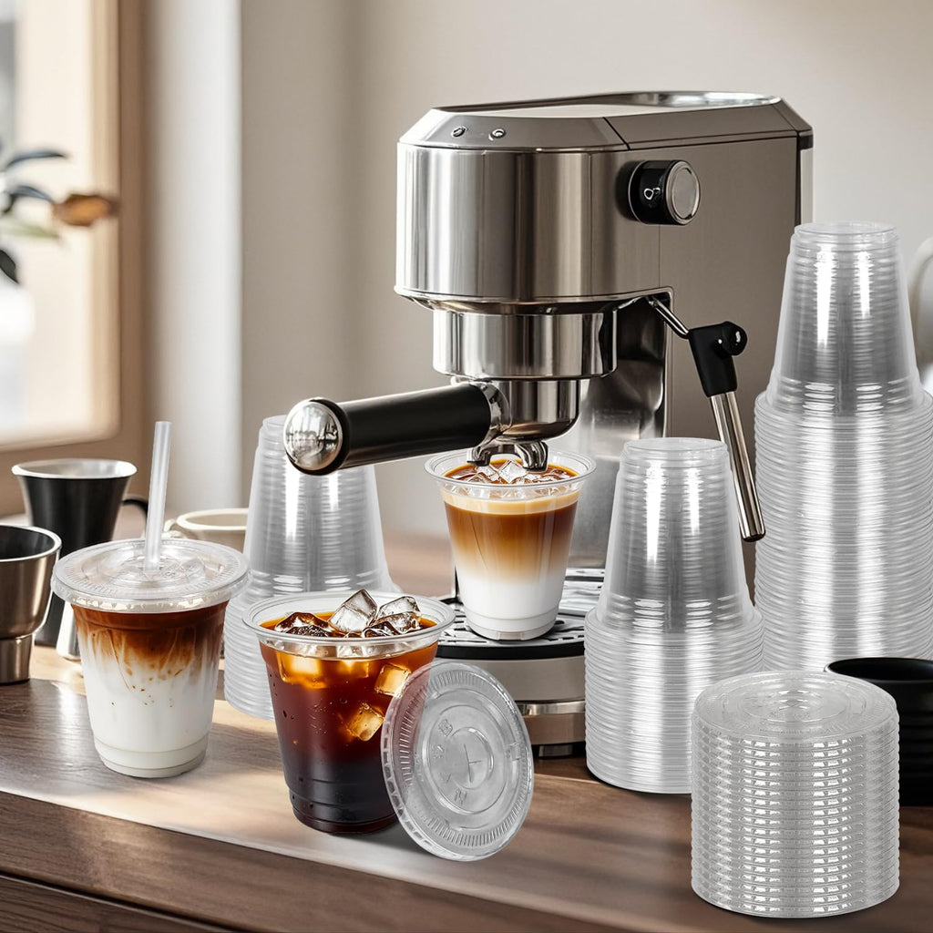 Charmount 50 Sets- 12 oz Clear Plastic Cups with Lids and Straws, Disposable To Go Cups for Cold Drinks, Iced Coffee, Milkshakes, Smoothies