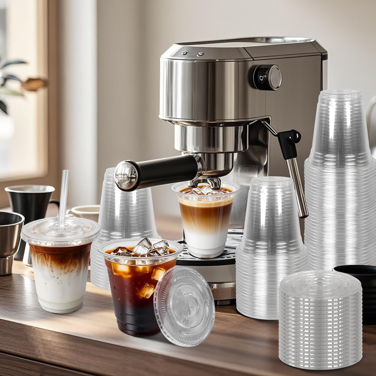 Charmount 50 Sets- 12 oz Clear Plastic Cups with Lids and Straws, Disposable To Go Cups for Cold Drinks, Iced Coffee, Milkshakes, Smoothies