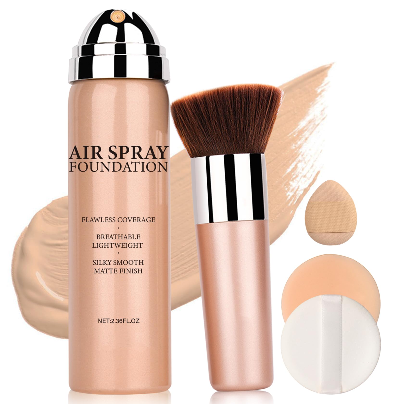 Air Brush Makeup Foundation and Makeup Primer for Face,Hydrates and Moisturizes,Buildable Coverage with Anti-aging Formula for Smooth Radiant Skin (01 Natural/Warm Porcelain)
