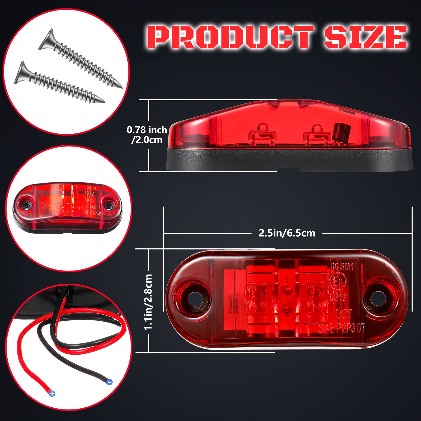 Tallew 10 Pcs 2.5 Inch LED Trailer Lights 2 Diode Waterproof LED Trailer Side Marker Oval Signal Running Lights for Truck Boat Rv(Amber)