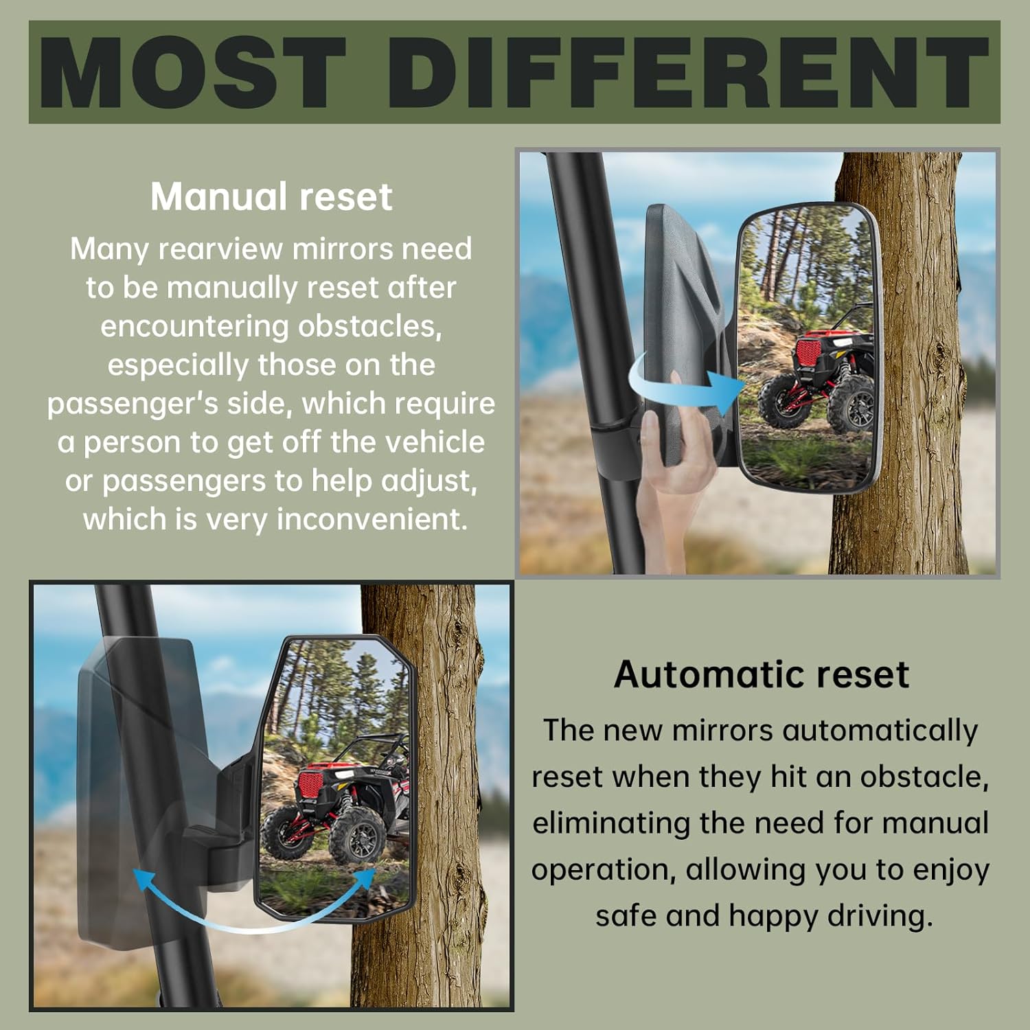 Ranger Side Mirrors,The Spring Back Feature Allows Easy Reset After Fold,2024 New SHEJISI UTV Mirrors Compatible with Polaris Ranger 570 900 1000,Polaris General,Can Am Defender HD 10 8,2021+Commander