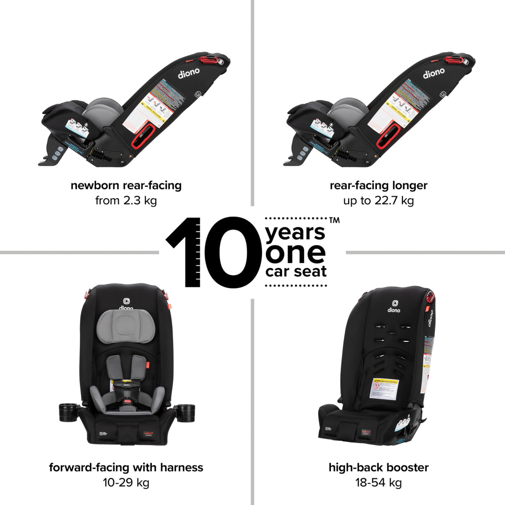 Diono Radian 3R, 3-in-1 Convertible Car Seat, Rear Facing & Forward Facing, 10 Years 1 Car Seat, Slim Fit 3 Across, Jet Black