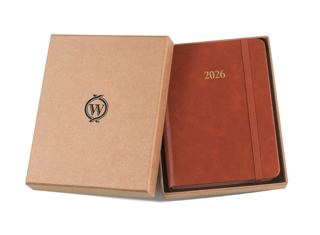 Wykeham's Executive 2026 Daily Journal Planner – US Public Holidays & Format – Customization Available (Brown, 6" x 4.5")