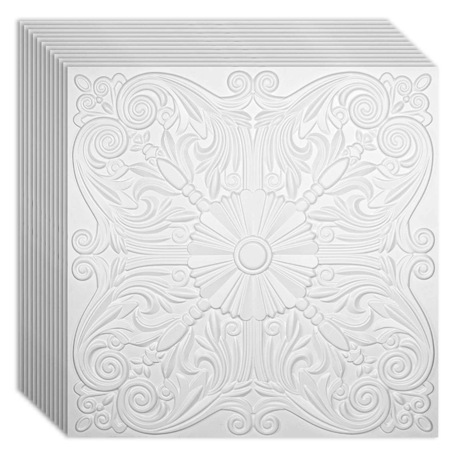 Art3d Drop Ceiling Tiles 24x24in. (12-Pack, 48 Sq.ft), Wainscoting Panels Glue Up 2ft x 2ft for Interior Décor in Living Room, Bedroom & Office, Star Black