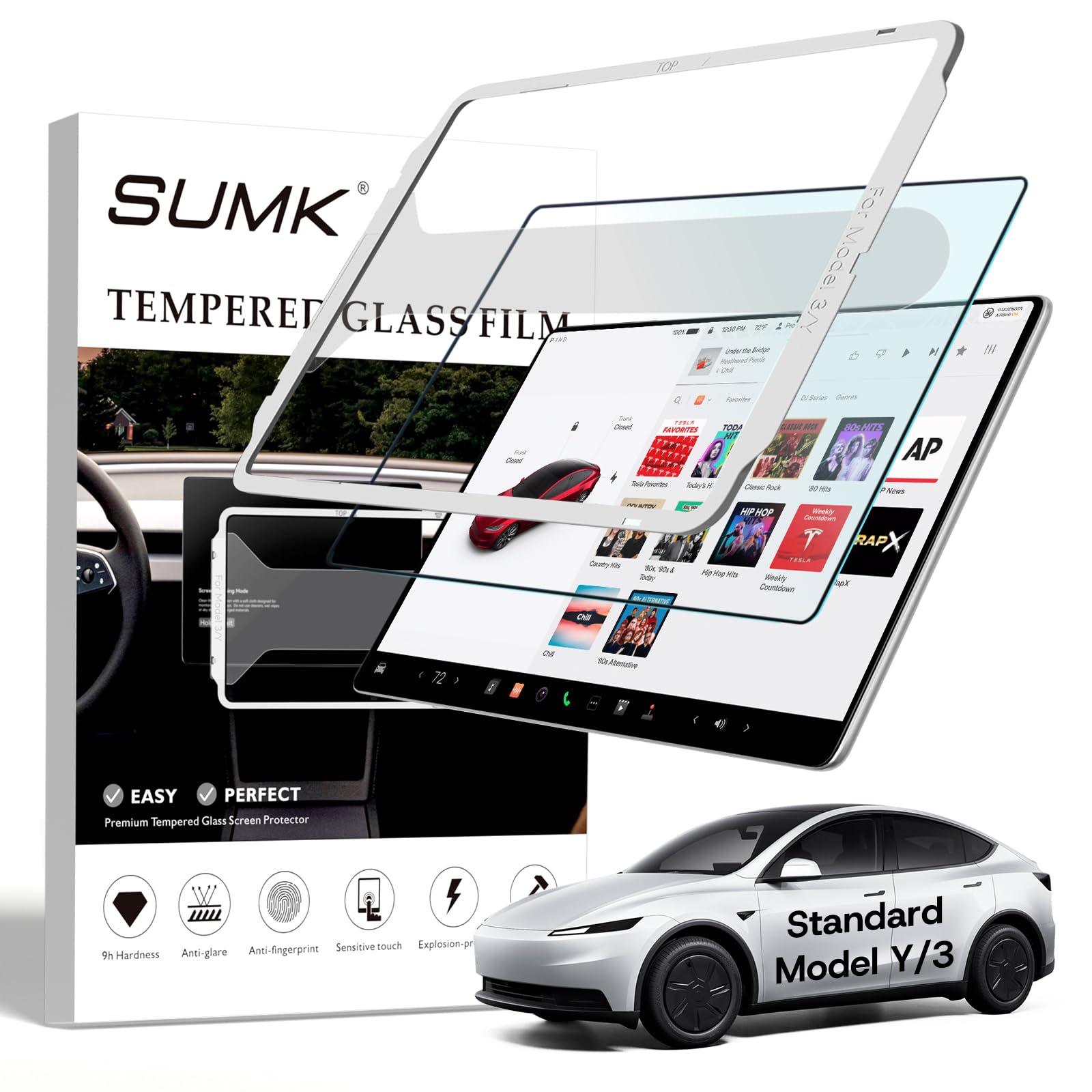 8" Rear Screen Protector for Tesla Model Y Juniper/Model 3 Highland, [HD & No-edge Gaps & 9H] Tempered Glass Screen Protector with Alignment Frame for Tesla Model 3/Y Accessories, Glossy