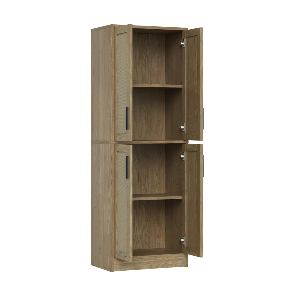 Pantry - Kitchen Pantry Cabinet with 4 Doors and Adjustable Shelves, Tall Black Cabinet Freestanding Storage Cupboard for Dining Room Living Room, Laundry, Bathroom (Black)