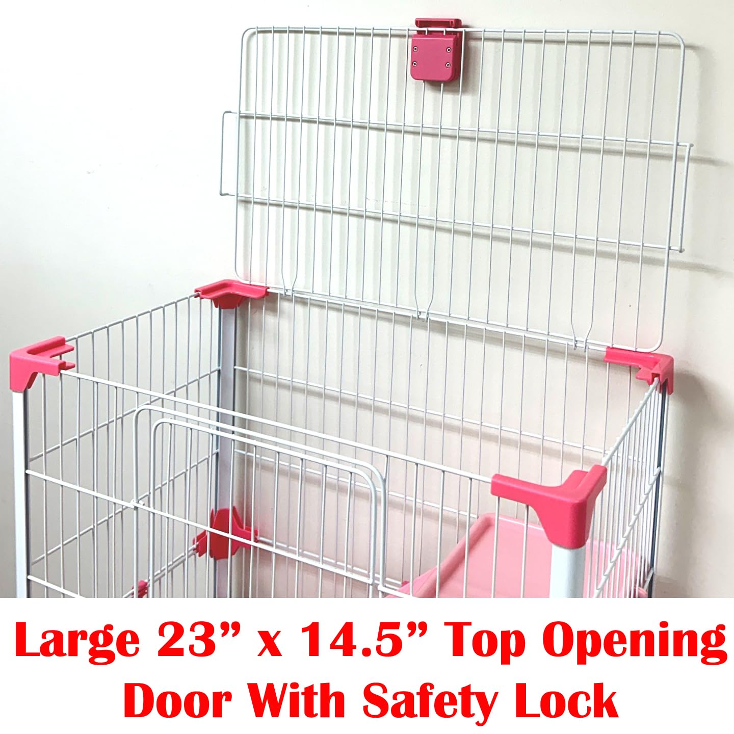 Deluxe 2-Level in/Outdoor Rabbit Hutch Cage for Ferret Squirrel Chinchilla Paw Safe Solid Platform Ramp Mesh Floor Pull Out Leakproof Easy Clean 2-Inch Deep Tray Large Access Doors Lockable Casters