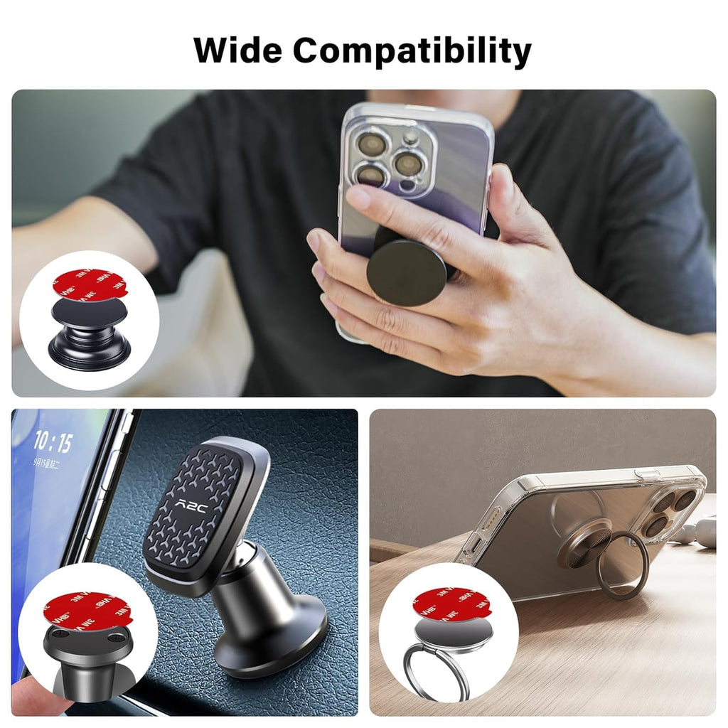 APPS2Car 3M VHB Adhesive Pads Replacement Tape, 4-Pack Double-Sided Mounting Pads for Magnetic Car Phone Mount, Sticky Sticker Tapes for Dashboard & Windshield Mounts - Grey