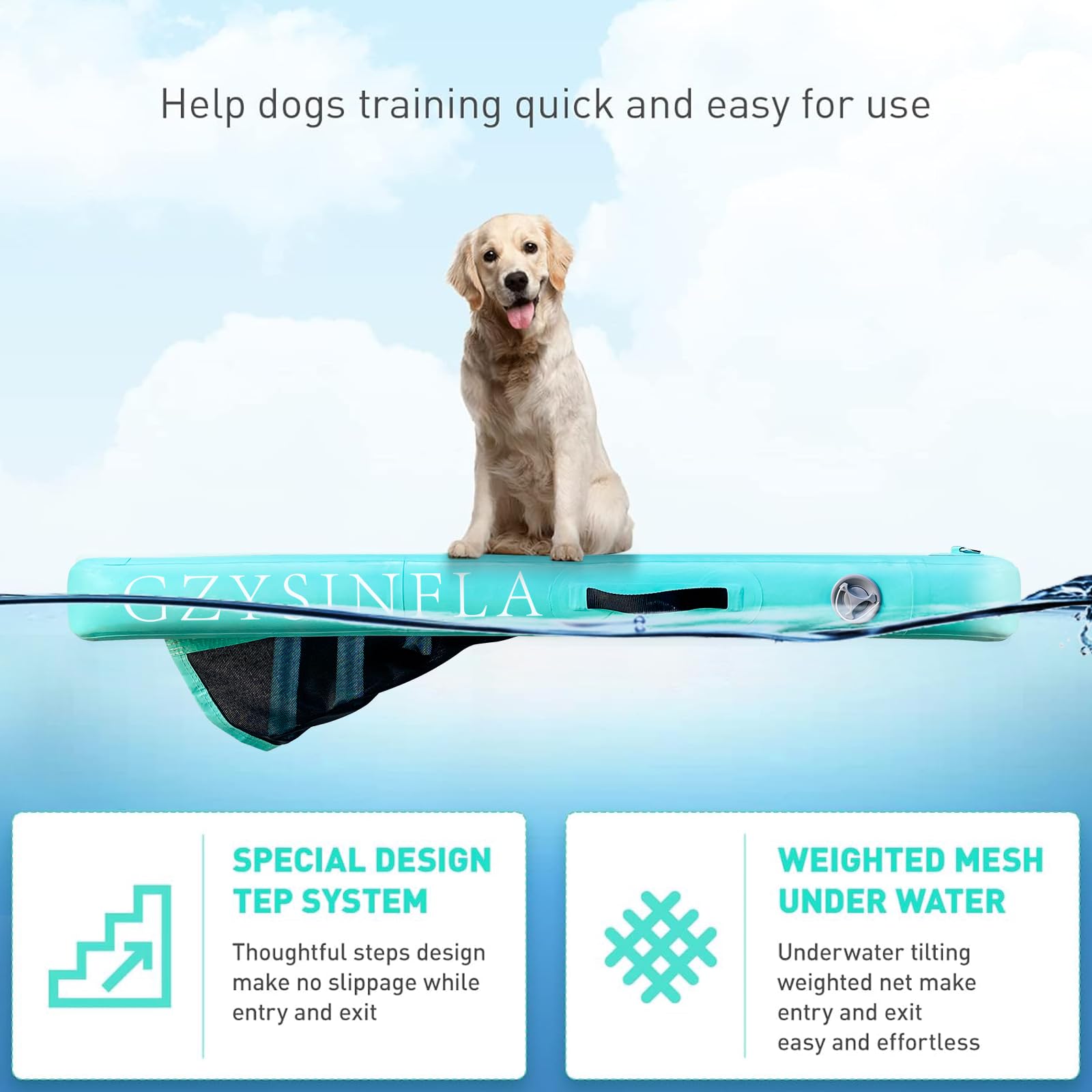 Inflatable Large Dog Water Ramp Float Floating Ramp-Swimming Pets Up to 200 Pounds Large Dogs-Inflatable Stairs for Boats, Docks, with Pump/Rope/Repair Kit - PVC Anti-Slip Fabric (Black)