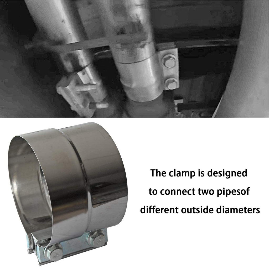 Exhaust Clamps Band Clamp 2.5" Lap Joint - Stainless Steel Lap Joint Exhaust Band Clamp with 1 Block 2Pcs for 2.5" Od to 2.5" Id Exhaust Pipe, Muffler, Elbow and Exhaust Tubing Connection(2 Pack)